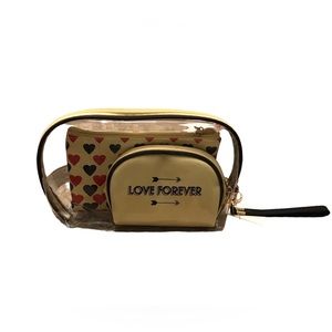 Heart Printed Cosmetic 3pc Makeup Bag Set